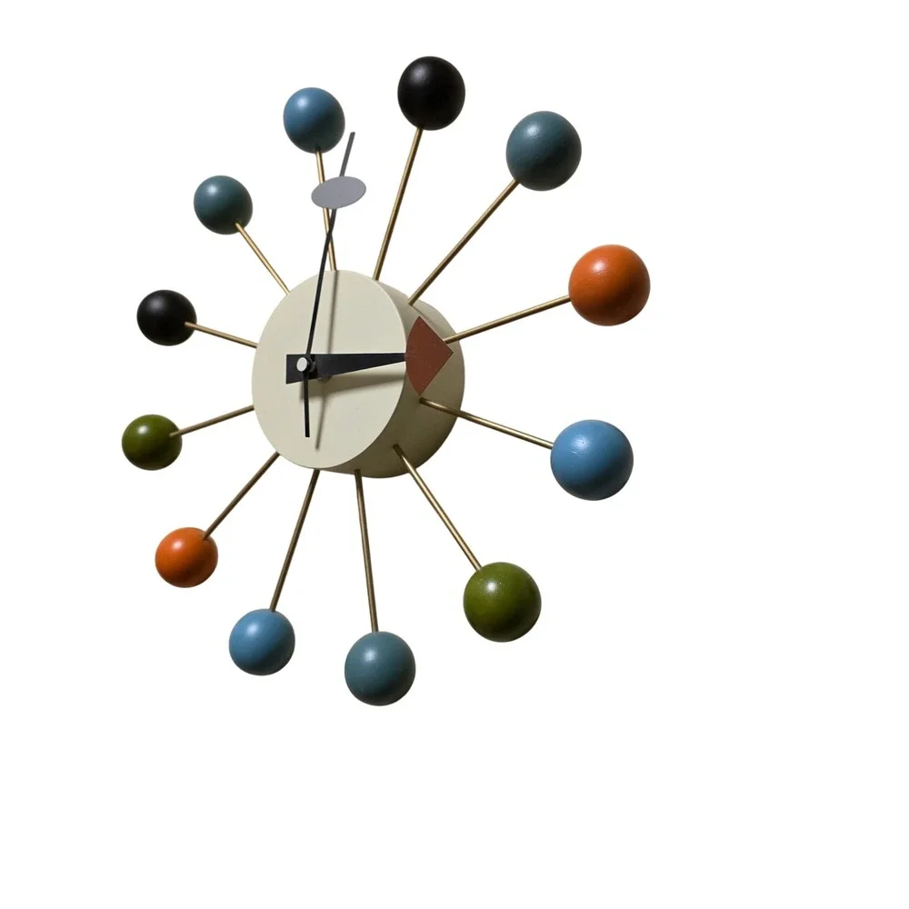 George Nelson Style Mid Century Modern Atomic Starburst Wall Clock Colorful Ball